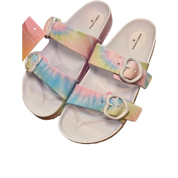 Stoney clover target slip on rubber sandals Womens 7 (youth 5) tiedye hearts - Picture 1 of 5